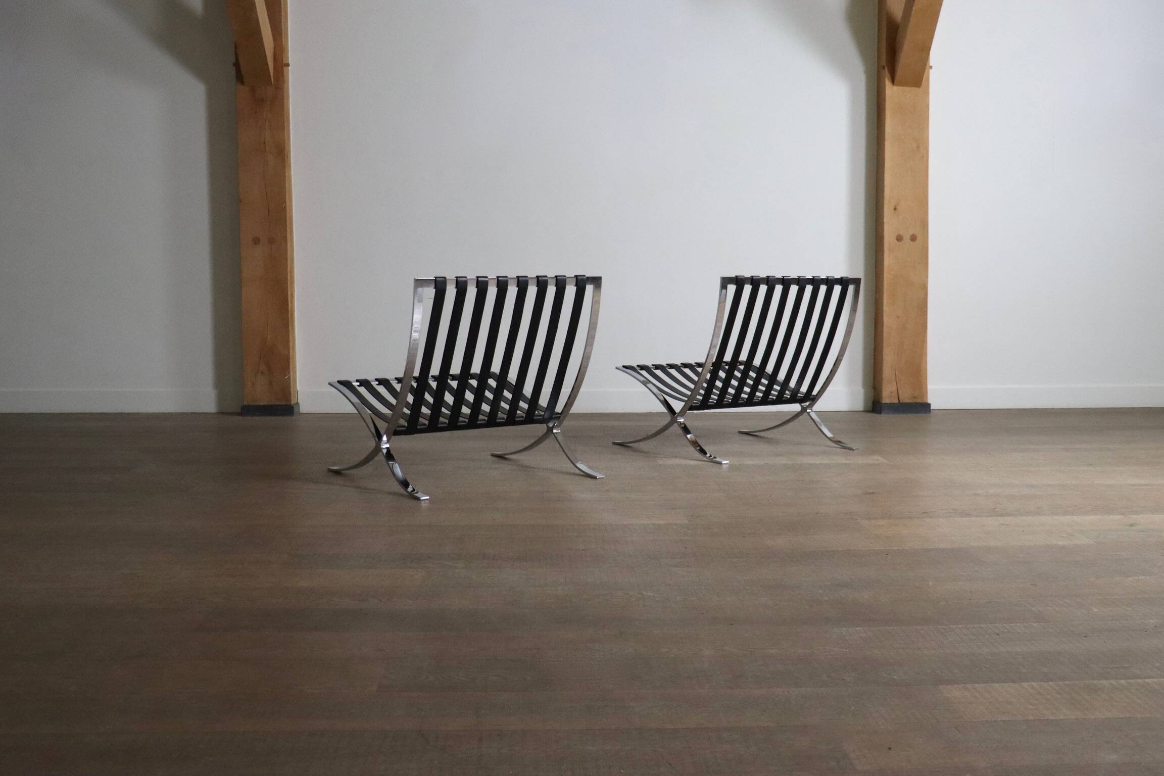 Pair of Barcelona chairs by Ludwig Mies van der Rohe for Knoll, 1960s.