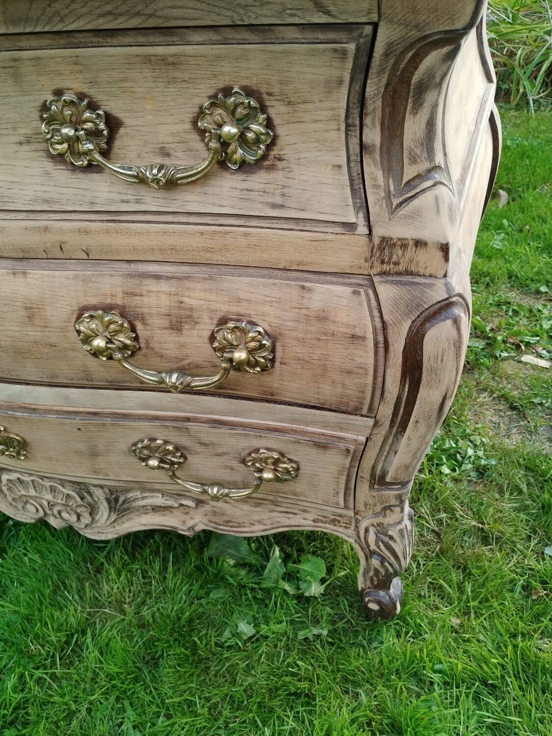 Antique Louis XVI style chest of drawers with wooden top