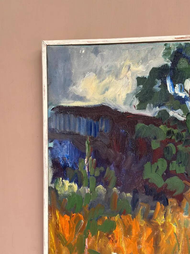 Original Swedish Oil on Canvas – "Tree in a Landscape", Unknown Artist – Vintage and Framed – 33 × 28 cm (12.9" × 11")
