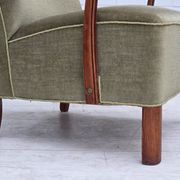 1960s, Danish highback armchair, furniture velour, oak wood.
