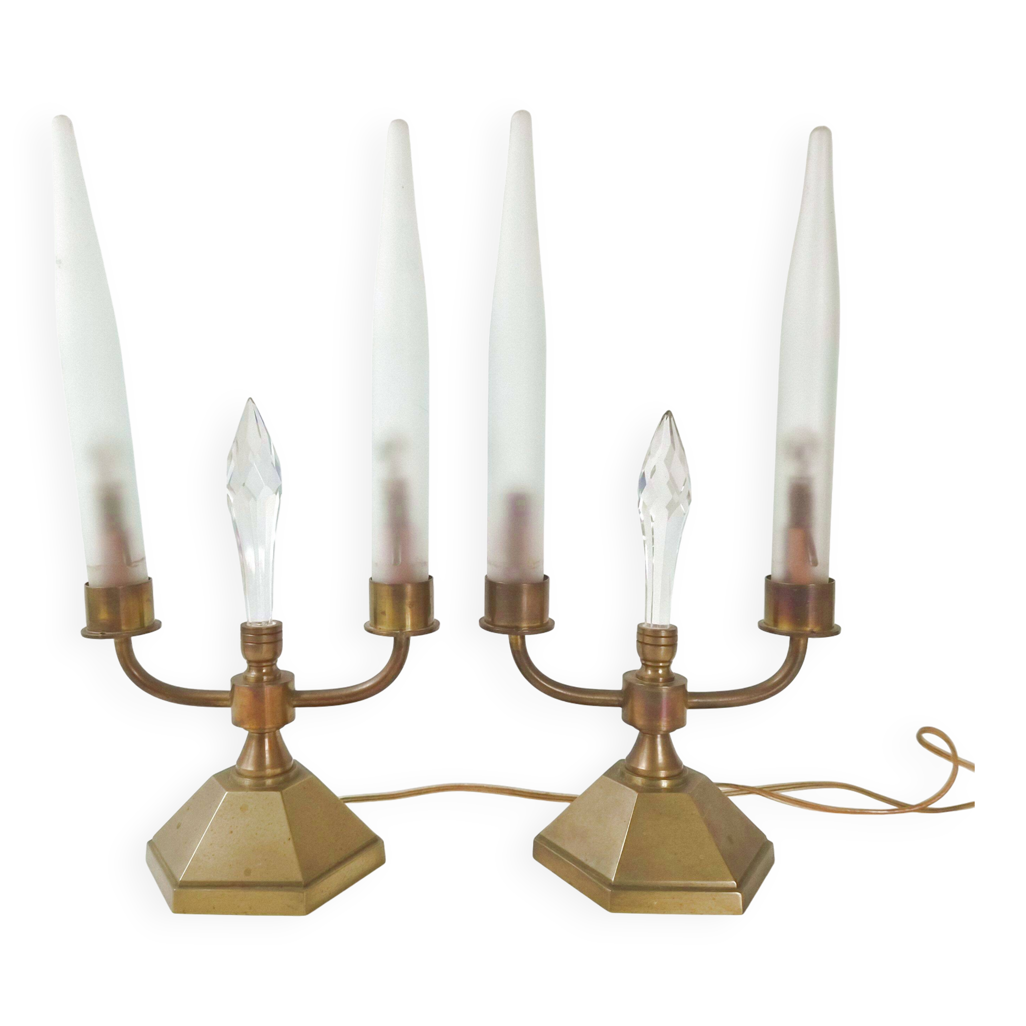 Pair of vintage candlestick lamps from the 1950s.
