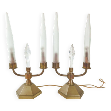 Pair of vintage candlestick lamps from the 1950s.