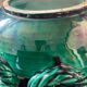 Large ceramic dish from Vallauris with green enamelled rope