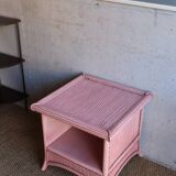 Vintage pink bamboo rattan side table or large bedside table