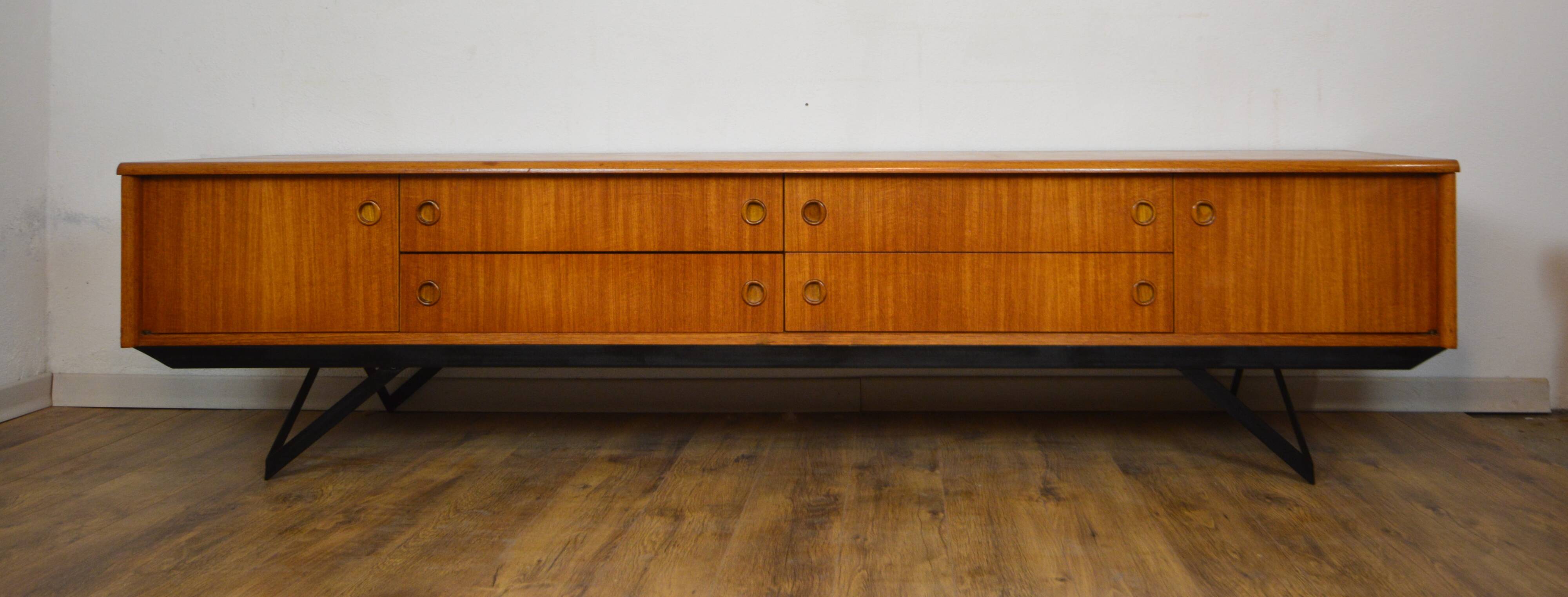 Low Scandinavian teak sideboard Metal