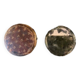 Very old round pocket mirror and leather case, 18th century
