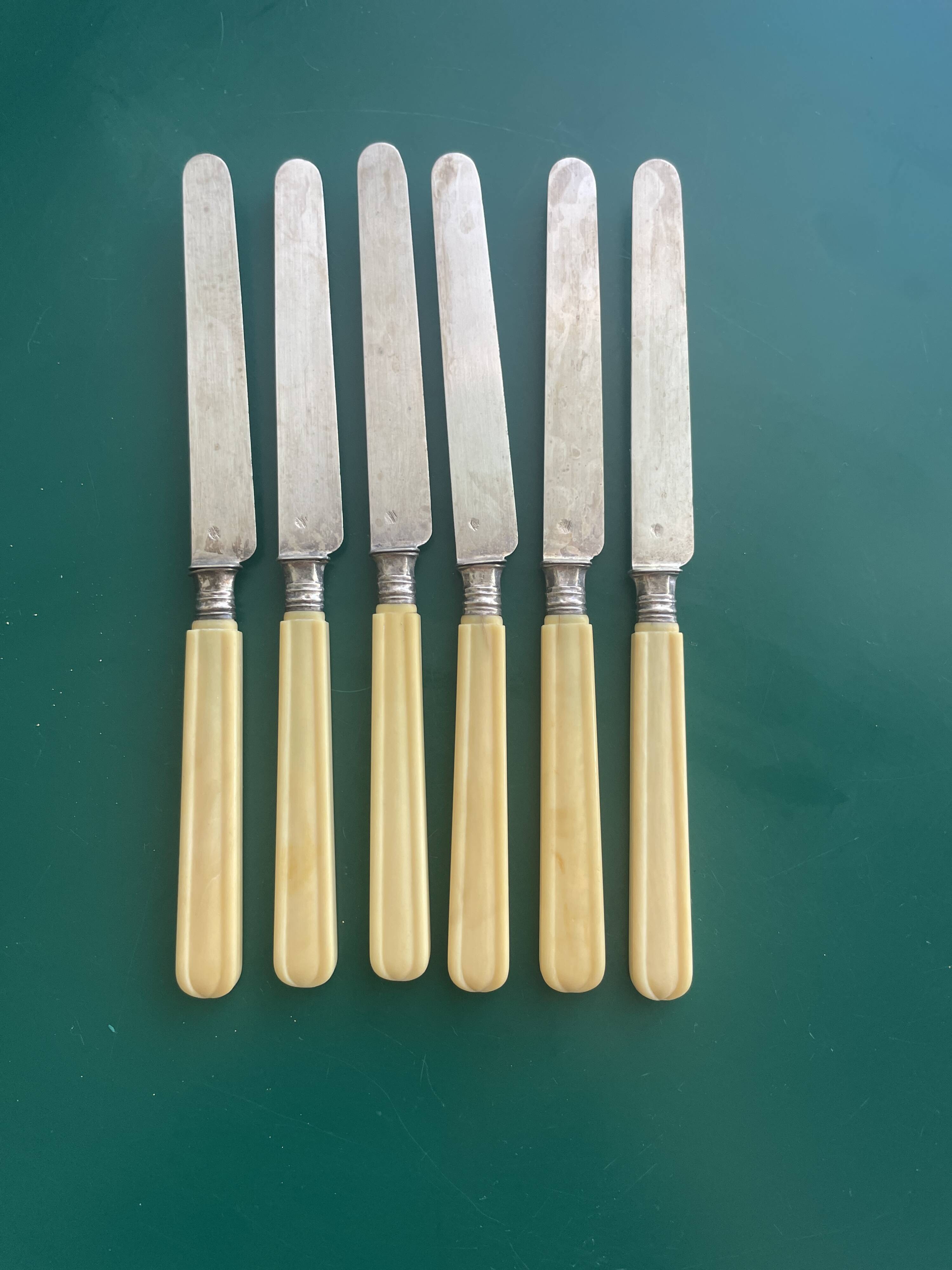 6 silver and ivory dessert knives
