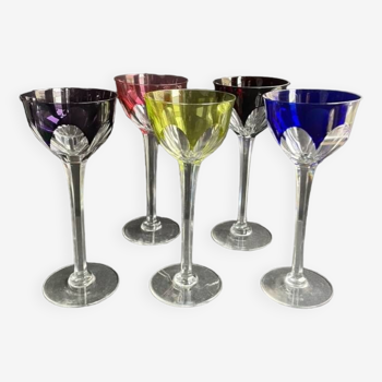 5 Roemer cut crystal wine glasses