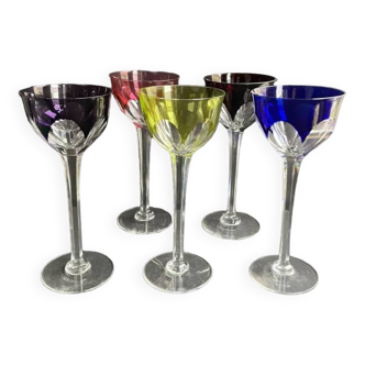 5 Roemer cut crystal wine glasses