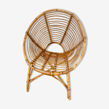 Vintage rattan spiral basket armchair