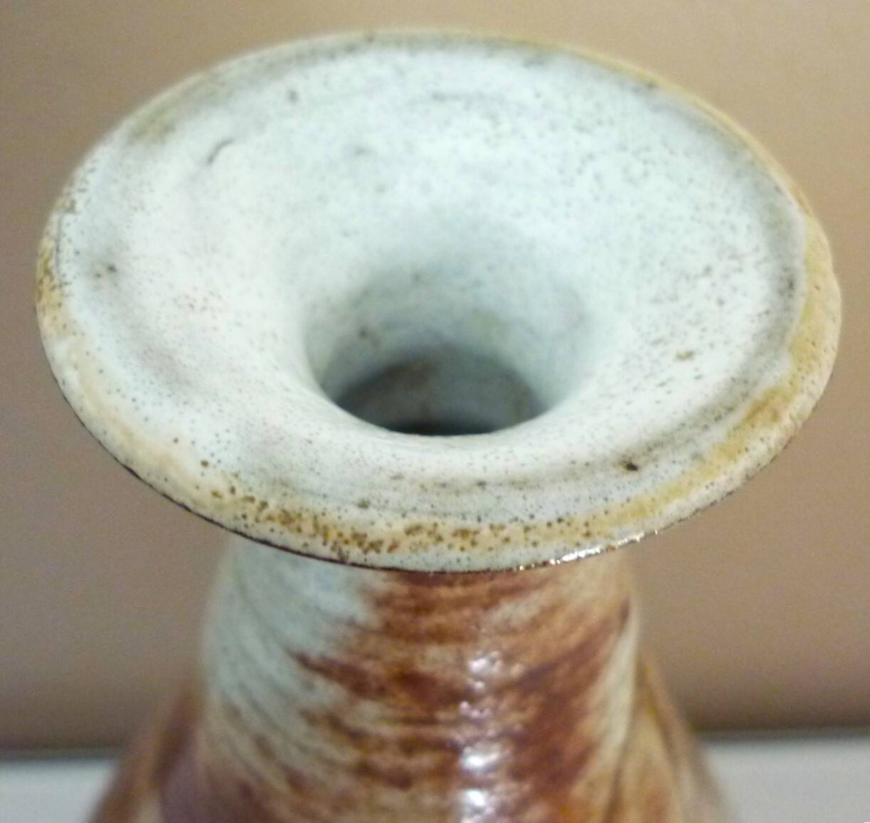 Glazed ceramic drop vase, signed Michel Argans, leaf decoration