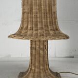 Rattan wicker "Pagoda" mushroom table lamp, Dutch 1980s