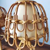 Pair of vintage 70s rattan lamps