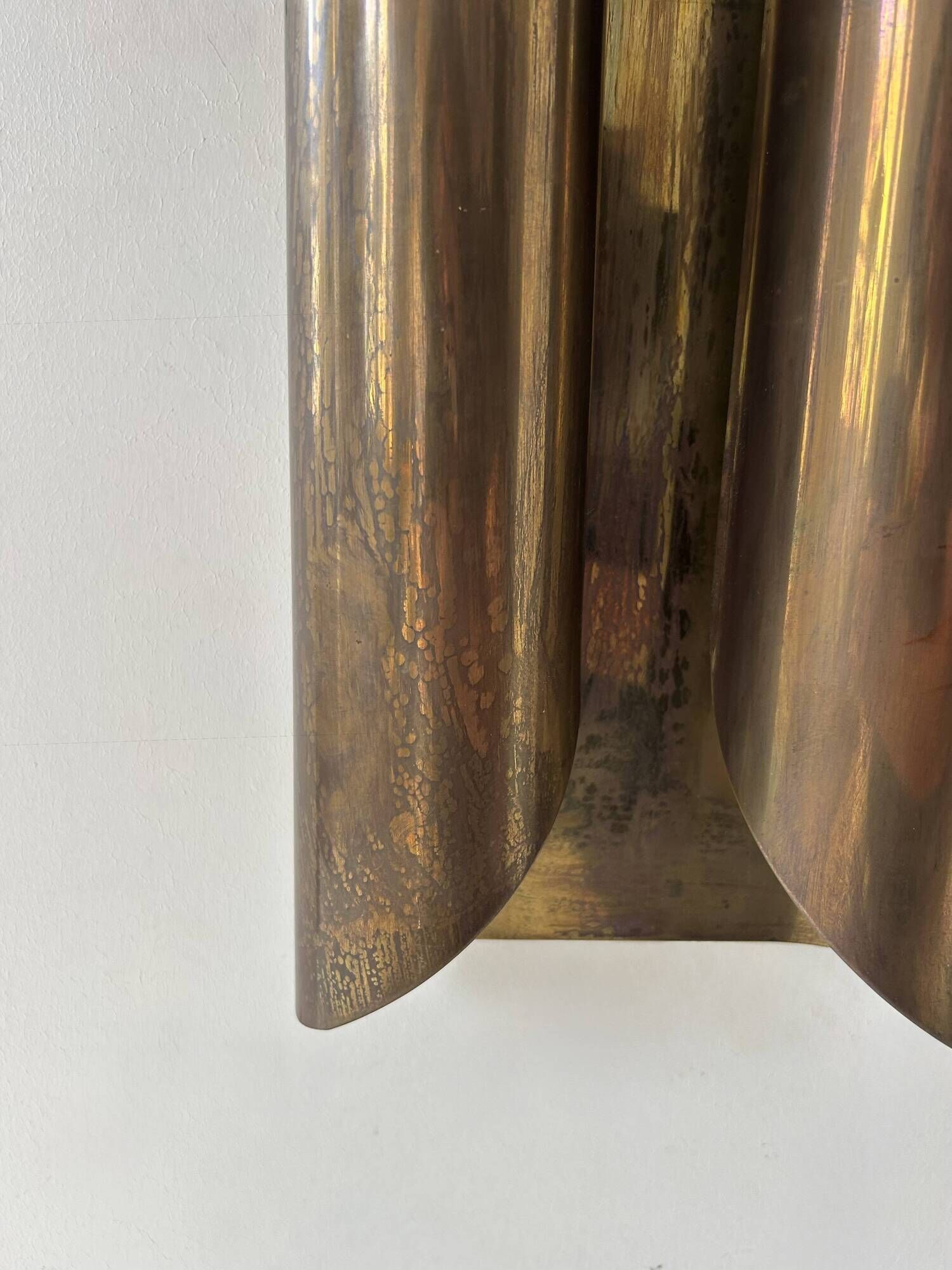 Pair of vintage wall lights in patinated brass, France 1970