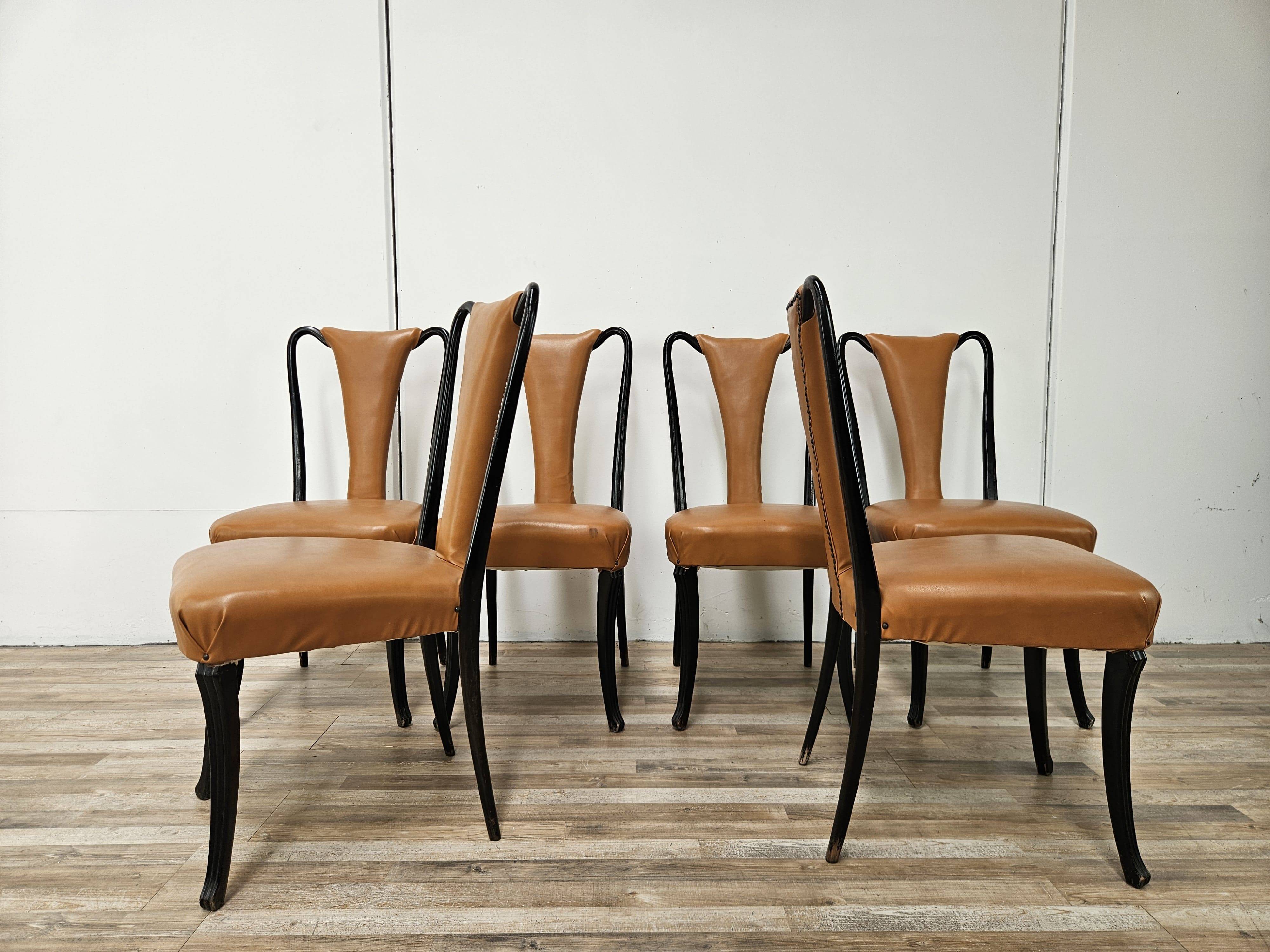 Set of 6 dining chairs by Vittorio Dassi from the 1950s