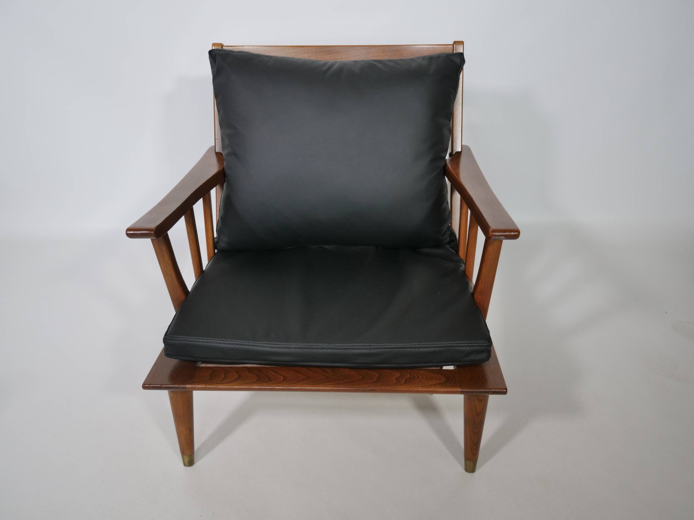 Leather Lounge Armchair Set – Teak, 1960s Mid-Century Vintage