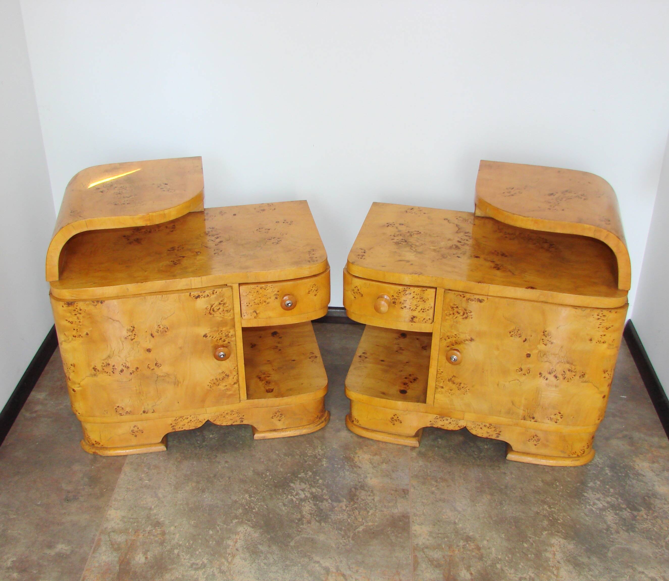 A set of Art Deco bedside tables from the 1940s.