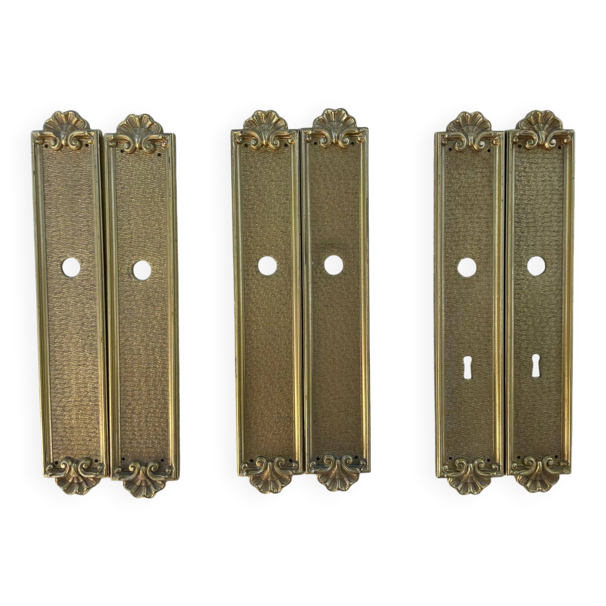 Vintage Lot of 3 Pairs of Heavy Brass Door Plates Lyon France