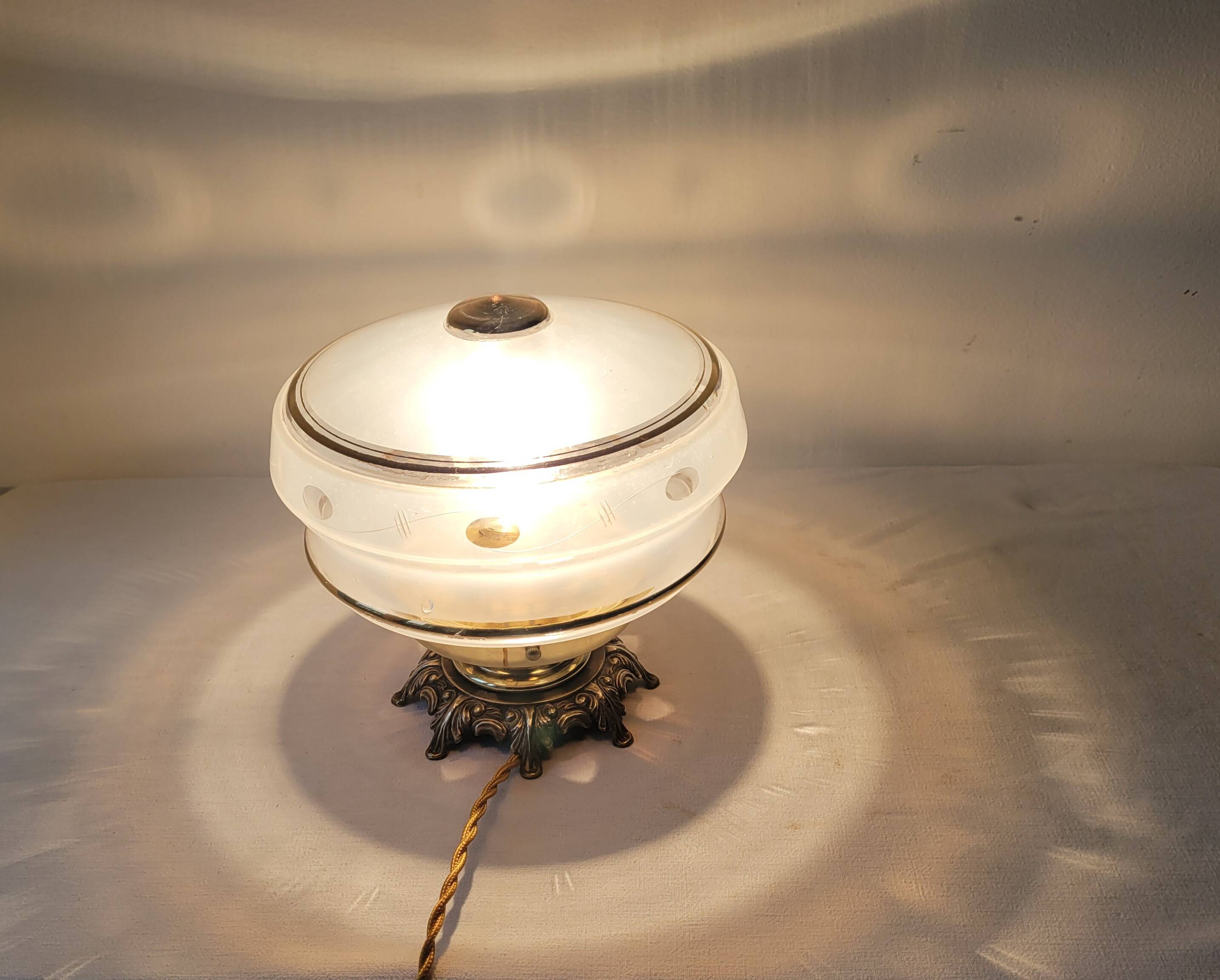 Brass and frosted glass lamp