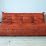 Amber orange velvet Togo 3-seater sofa by Michel Ducaroy for Ligne Roset, 1973