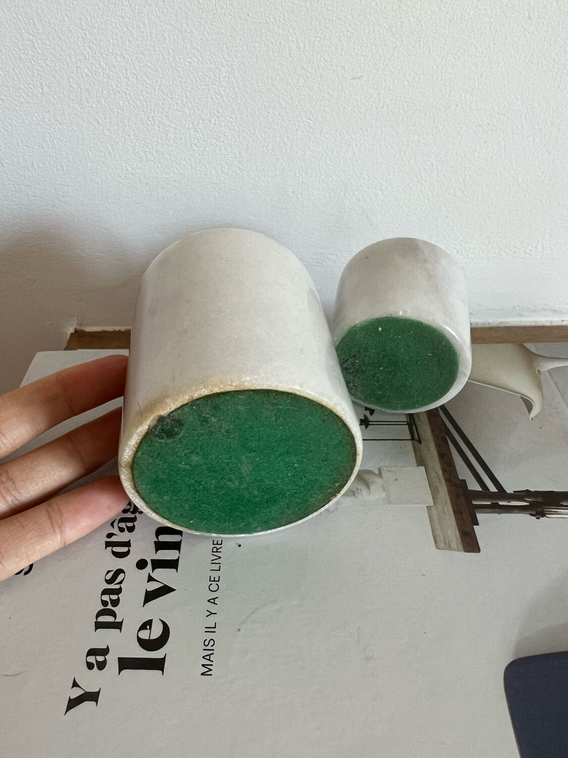 Set of vintage grey marble candle holders