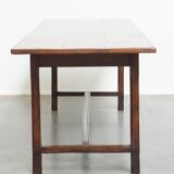 Antique English pine dining table for 6-8 people with oak base