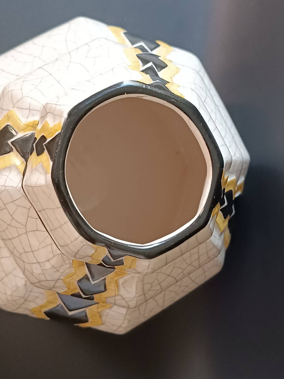 Art Deco cracked vase with black and yellow decoration