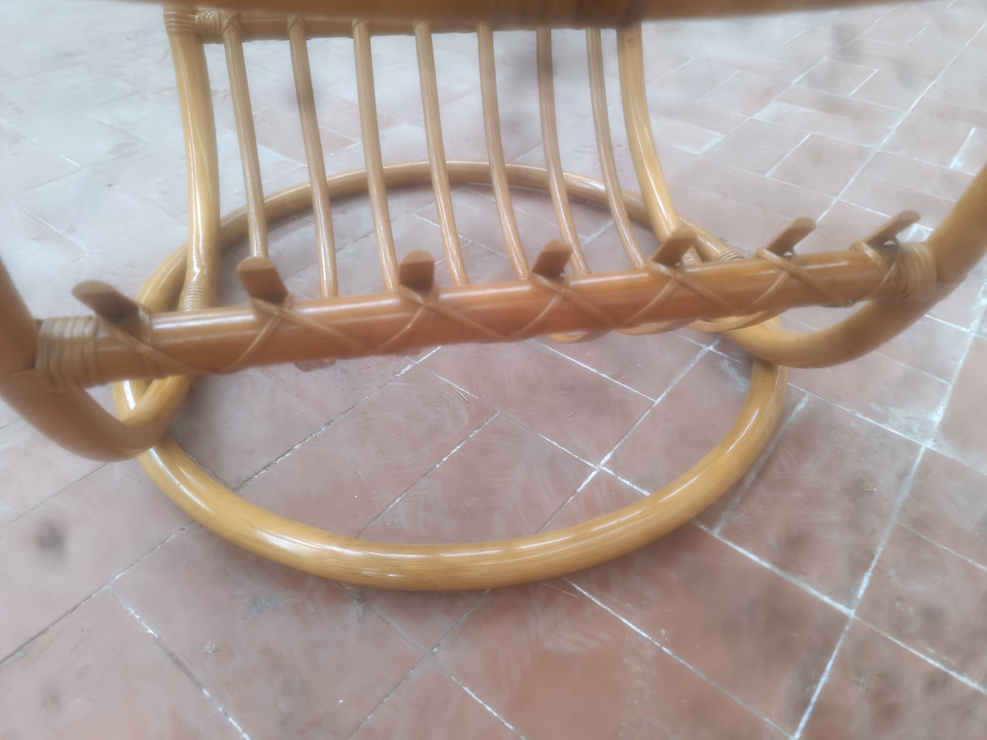 Round bamboo and glass table