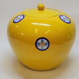 Pot couvert chinois vintage jaune et tampons bleus original pop