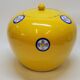 Pot couvert chinois vintage jaune et tampons bleus original pop