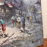 Caroline C. BURNETT: oil on canvas depicting a flower market in Paris