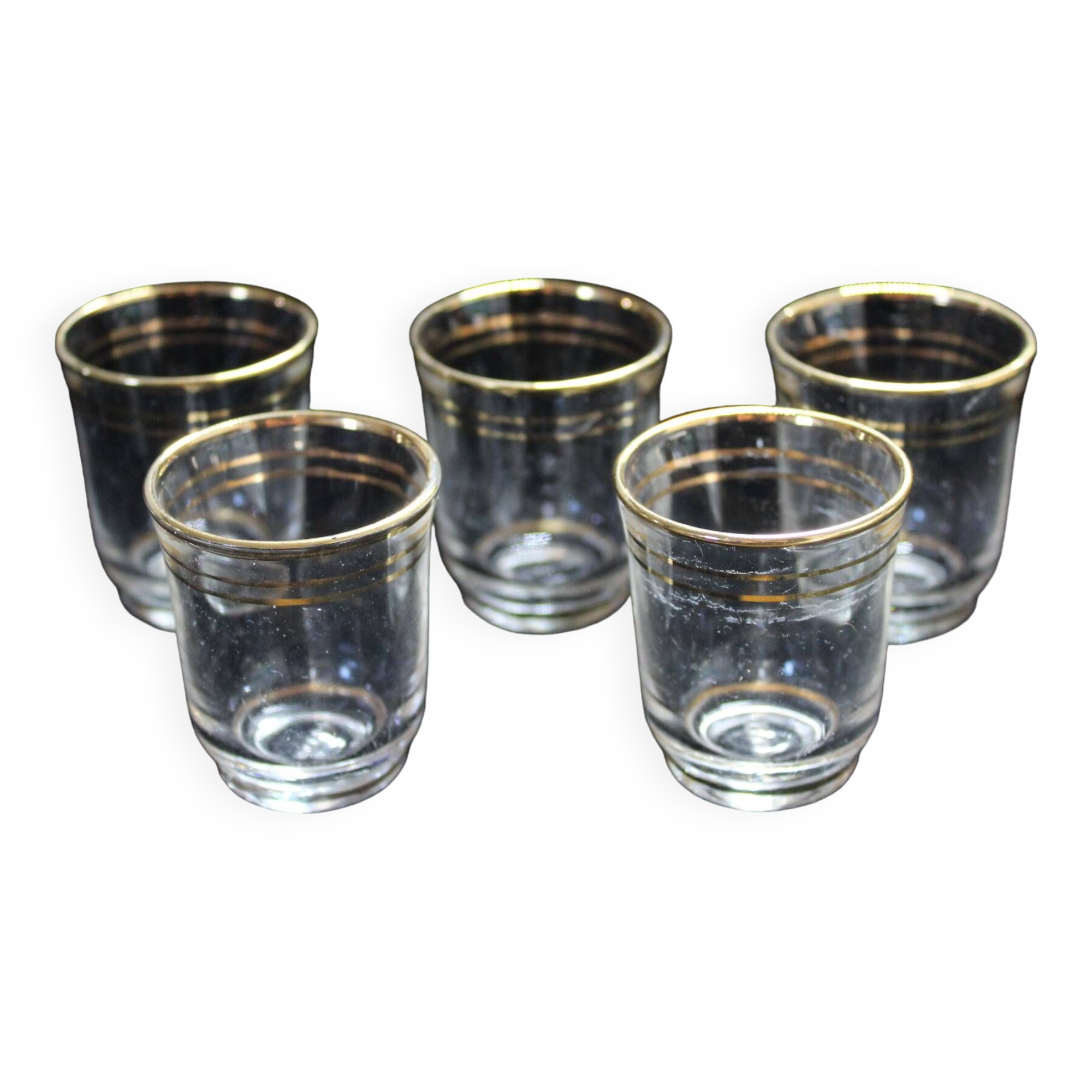 Set of 5 liqueur glasses with golden threads - Art Deco 1940 certified