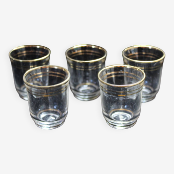 Ensemble 5 verres à liqueur avec filets dorés - Art Déco 1940 certifié