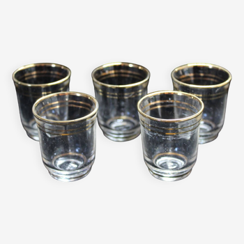 Set of 5 liqueur glasses with golden threads - Art Deco 1940 certified