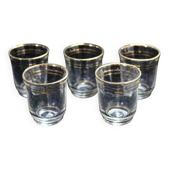 Ensemble 5 verres à liqueur avec filets dorés - Art Déco 1940 certifié