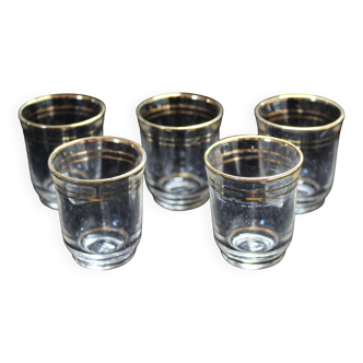 Set of 5 liqueur glasses with golden threads - Art Deco 1940 certified