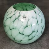 Vase en verre vintage forme boule fait à la main alicja vert et blanc