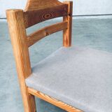 Brutalist Square Model Pine Dining Chairs, 1970s, Set of 6