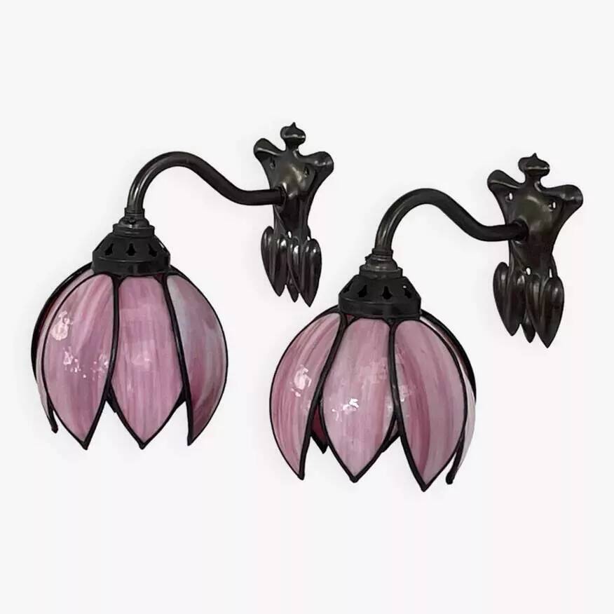 Pair of Tiffany style iron and glass leg wall lights