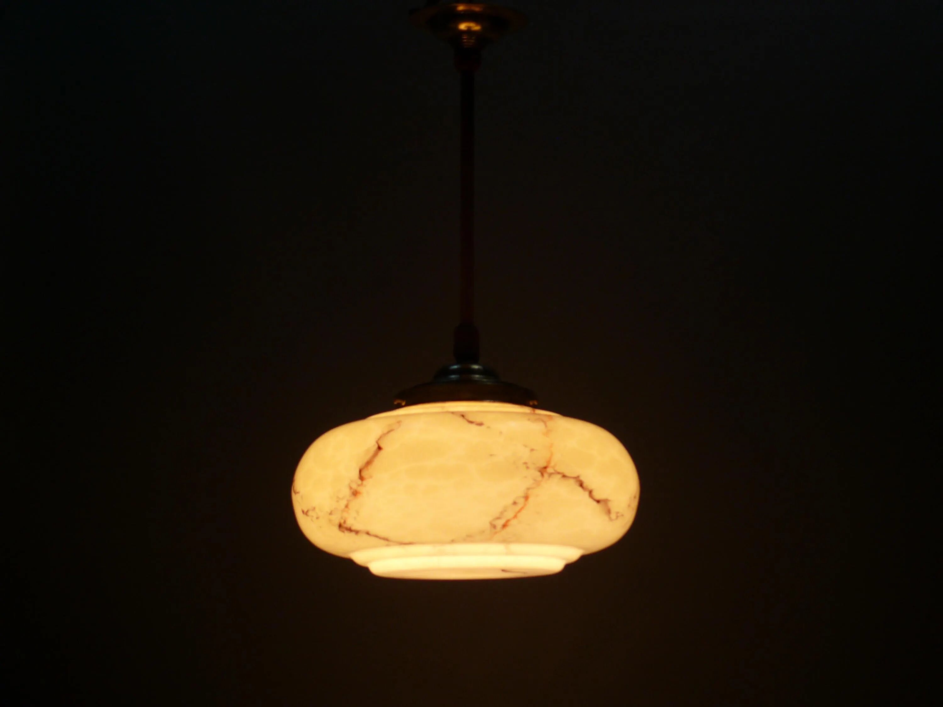 Art Deco Suspension with Beige Glass Shade and Twisted Stem - circa 1920-1930