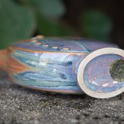 Flamed enameled stoneware bottle, pitcher, liquor bottle signed Denbac number 610, art vase