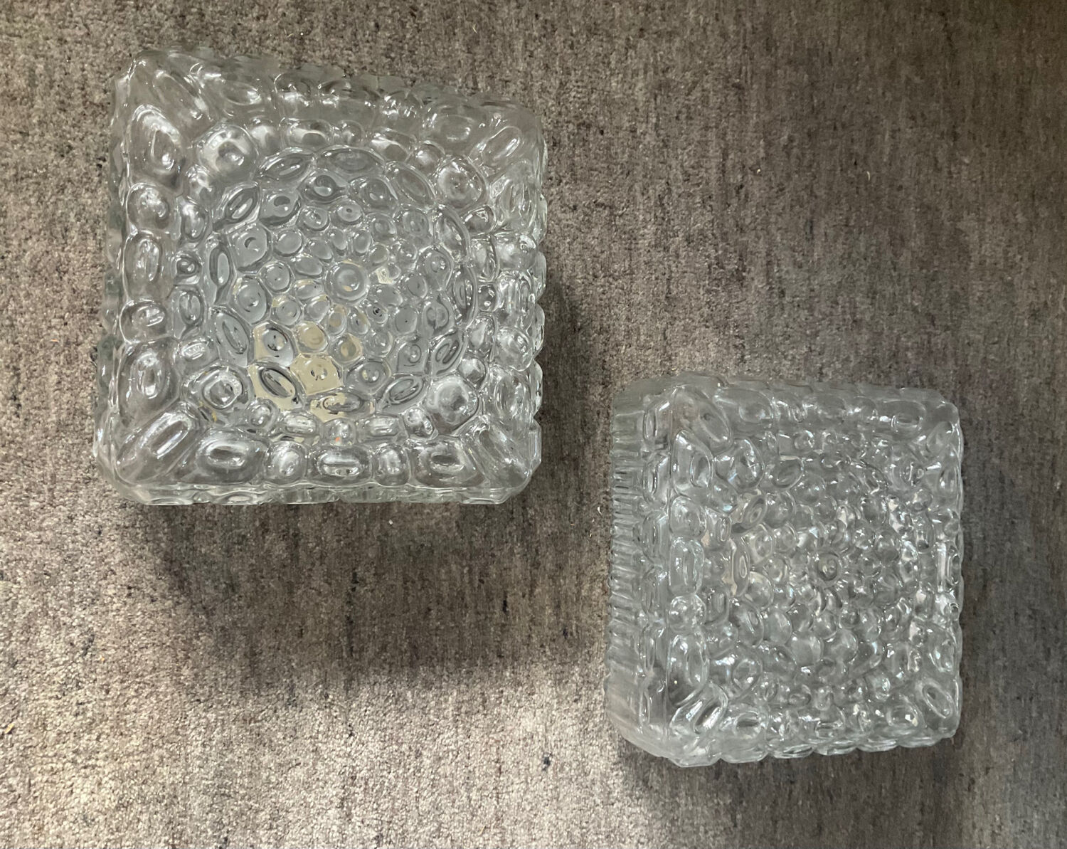 Pair of vintage wall lamps or ceiling lamp in molded glass 70s