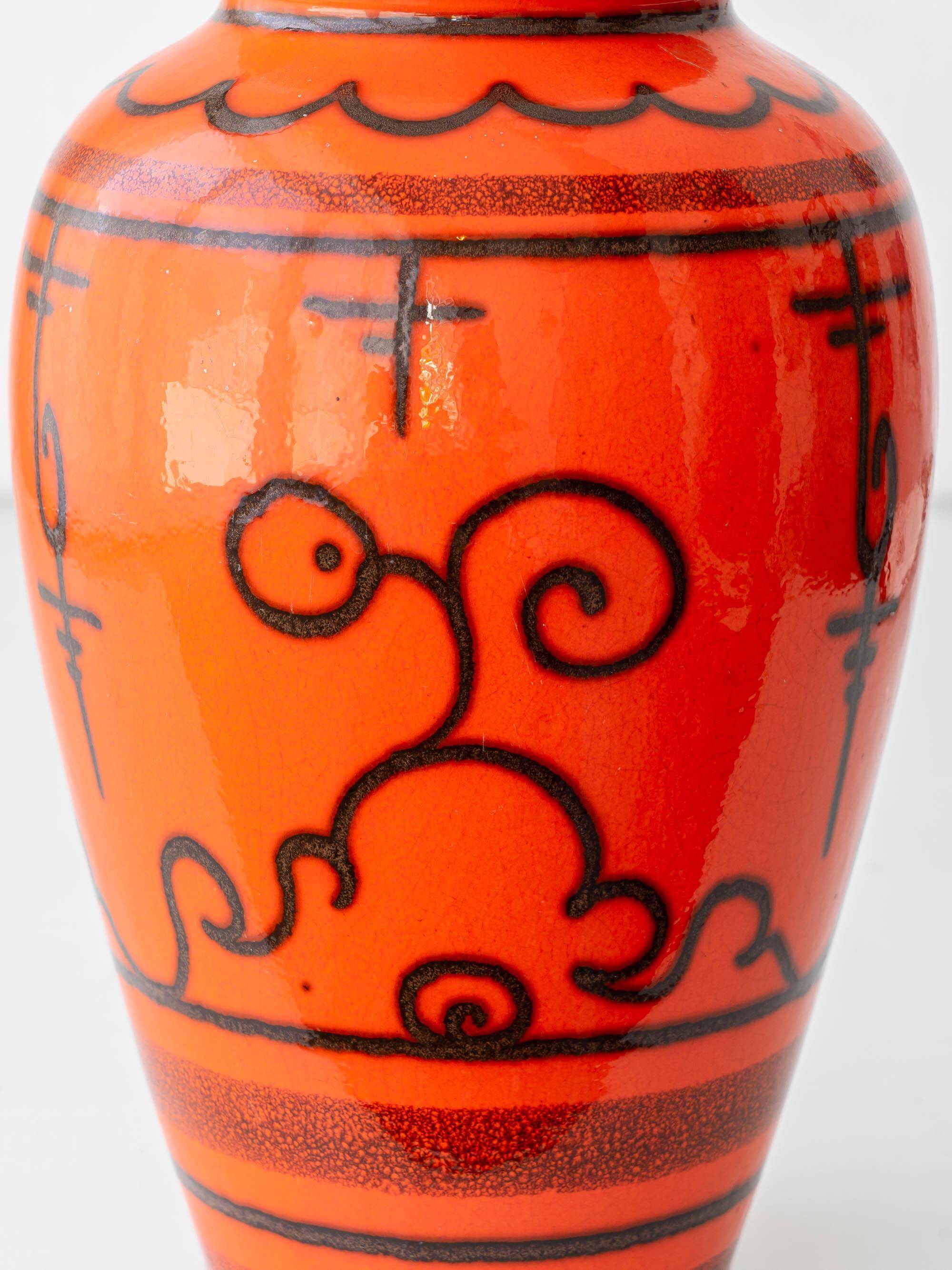 Ceramic table lamp Dutch Orange Gouda “Tokio”, 1970s, black linen shade