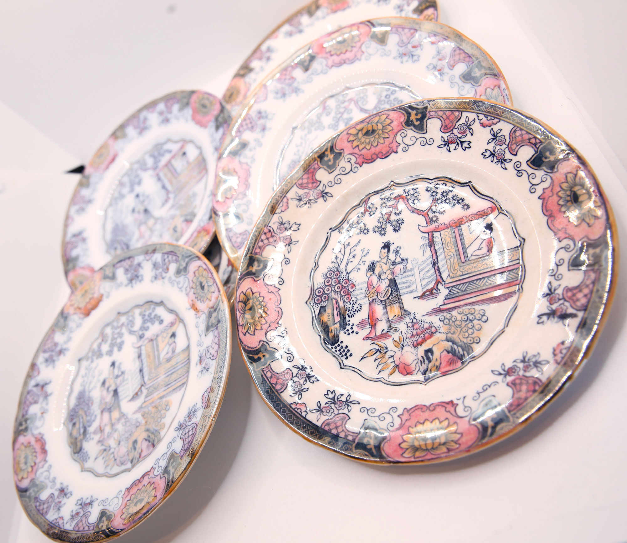 Set of 6 dessert plates model canton of B.F-boch frères, Belgium, late 19th