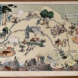 Old illustrated map of Gascony Béarn Basque Country 1929 - JP Pinchon