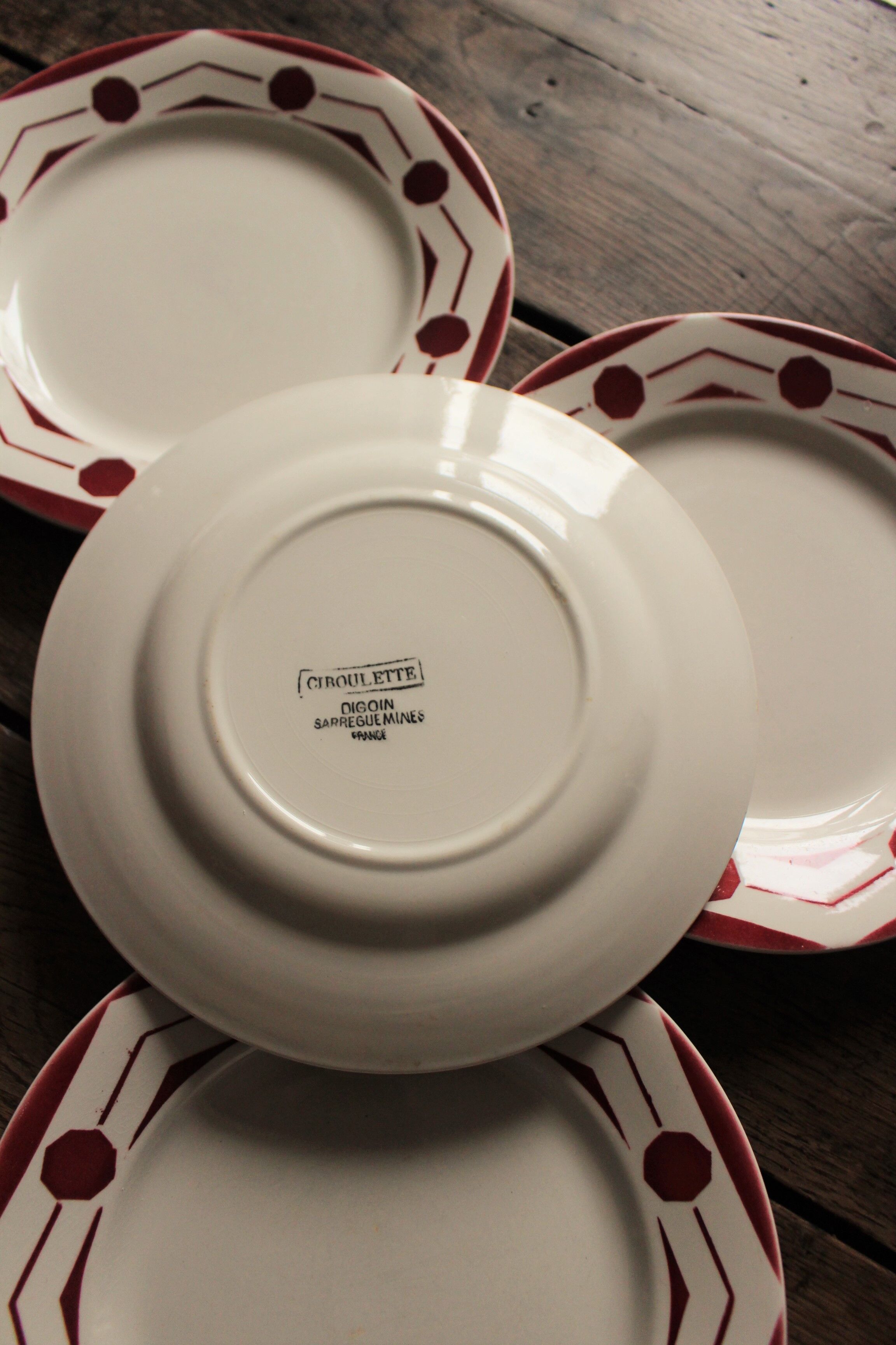 Lot 6 flat plates red Ciboulette Digoin Sarreguemines