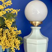 Vintage table lamp in blue ceramic and white opaline.