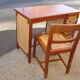 Desk and chair in mahogany and straw seat, made in Mexico in 1959