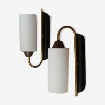 Brass and opaline glass sconces from the 1960s
