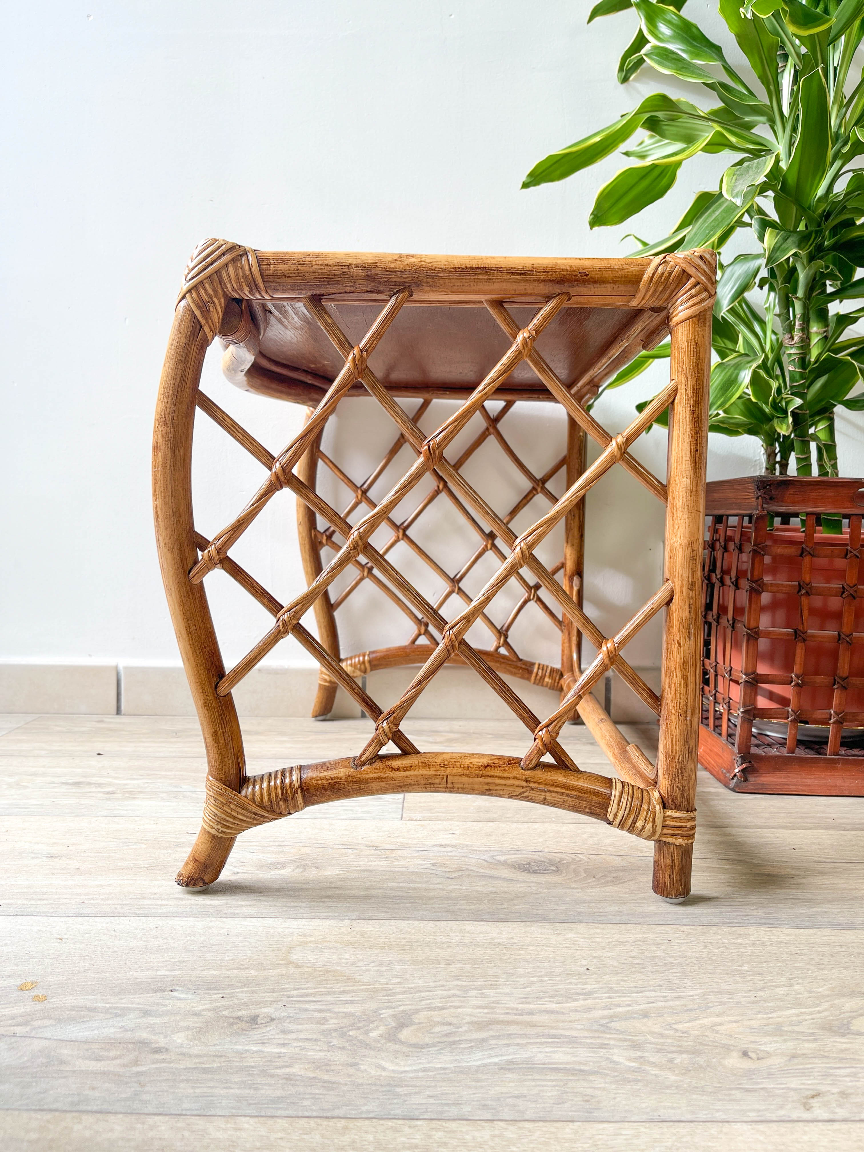 Vintage trundle tables in bamboo and rattan